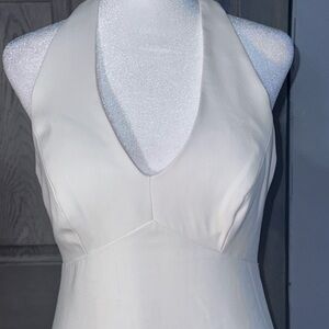 Dessy Collection White Sheath Halter Dress for Weddings